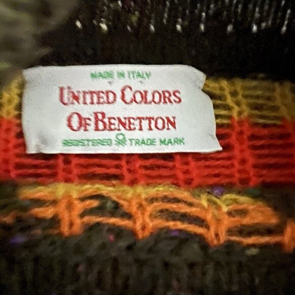 United Colors of Benetton Aztec Sweater Size S Brown Made In Italy Knit Wool - Picture 3 of 4